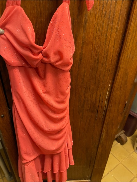 My michell Dresses & Skirts - Strapless Coral Ruched Evening Dress with Sparkle